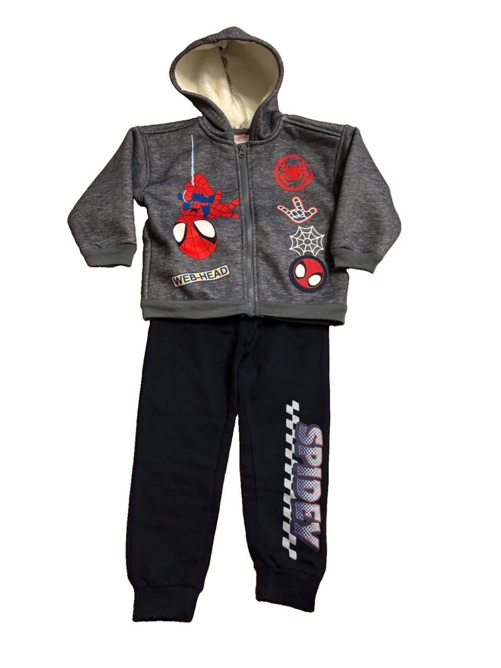 Marvel Little Boys Spidey Sherpa Lined Full Zip Hoodie & Sweatpants - Size 4/4T